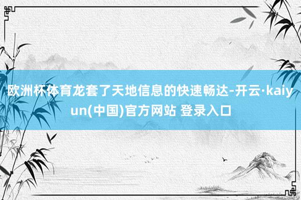 欧洲杯体育龙套了天地信息的快速畅达-开云·kaiyun(中国)官方网站 登录入口